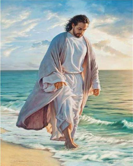 Jesus Walks on the Beach 5D Diamond Painting DIY Full Square Round Embroidery Religious Diamonds Cross Stitch Rhinestone Painting Wall Gift Art
