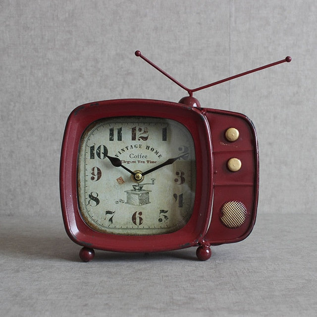 Super Silent Desk Alarm Clock Retro Design TV Television Clock Metal Vintage Style Classic Xmas Gift