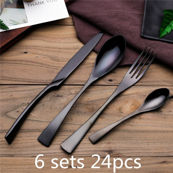 forks knives spoons Black Cutlery Set Stainless Steel Dinnerware Tableware Silverware Set Dinner Knife Fork Western Food Set