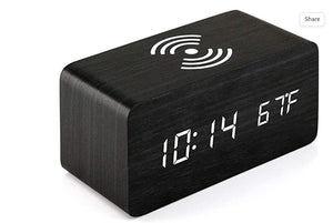 Alarm Clock With For Qi Wireless Charging Pad Compatible With For iPhone Samsung Wood Led Digital Clock Sound Control Function